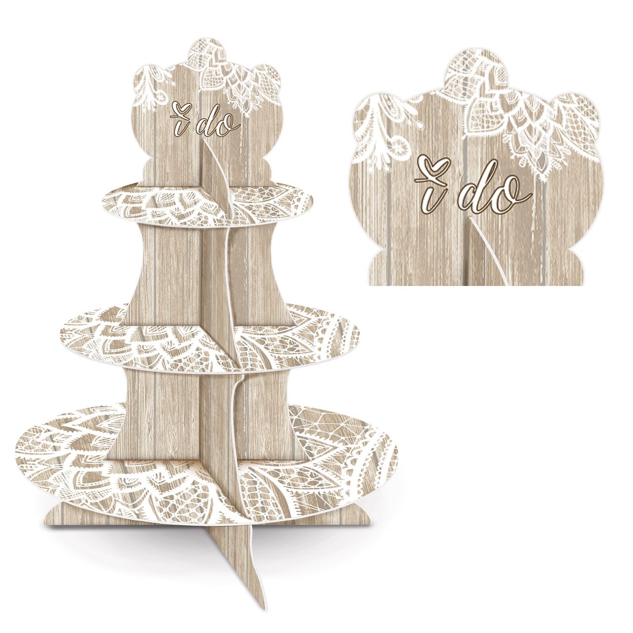 Party Central Club Pack of 12 Brown and White 'I Do' 3-Tier Disposable Cupcake Holders 16"